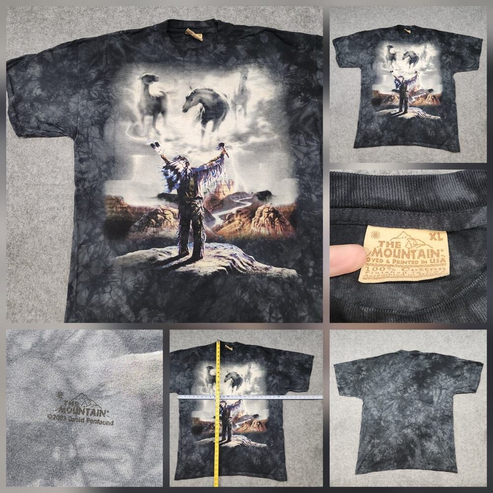 VTG Y2K The Mountain Indian Native American Horse XL Tie‎ Dye Graphic T Shirt
